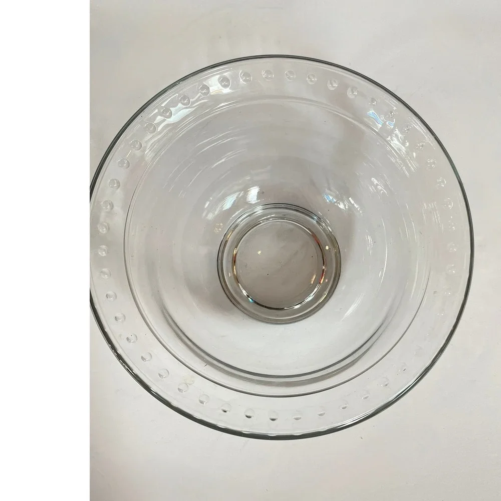 Clear Glass Serving Bowl with Beaded Rim, fluted Hobnail Style 6.75